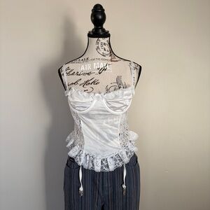 Kasara white satin bustier top with lace detail